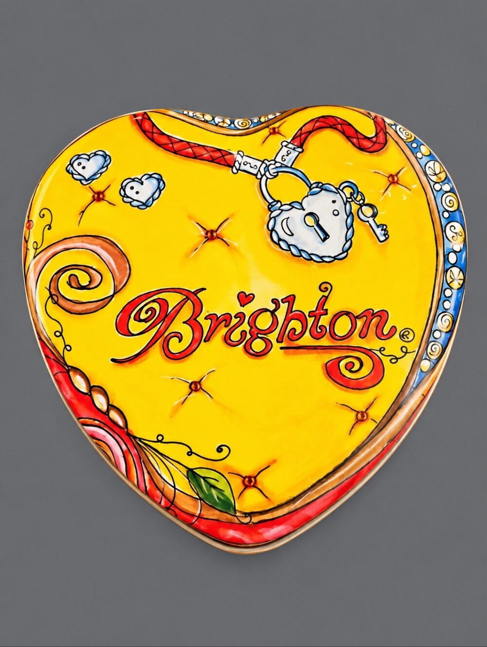 3/$30 BRIGHTON Yellow Heart Locket Design Collectible Jewelry Tin